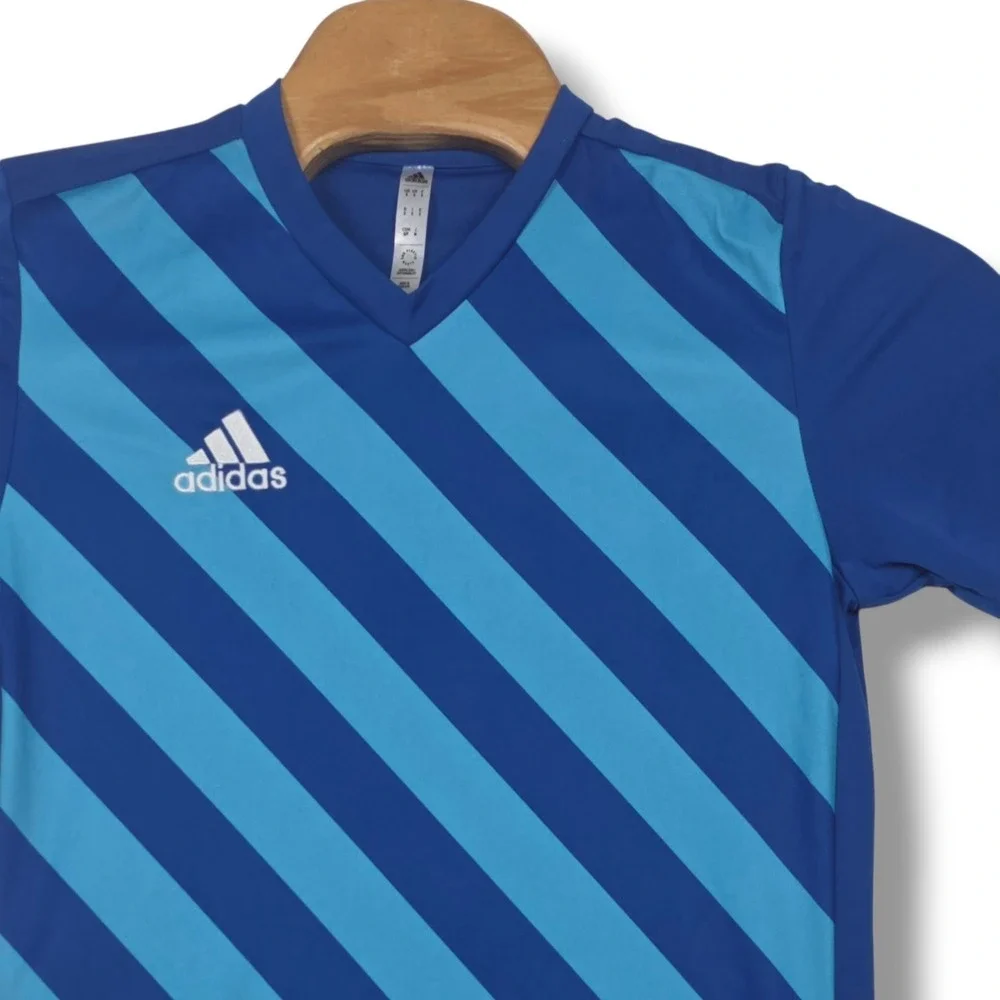 Adidas‎ Entrada 22 Soccer Jersey Mens Small Blue Striped Aeroready Graphic Shirt